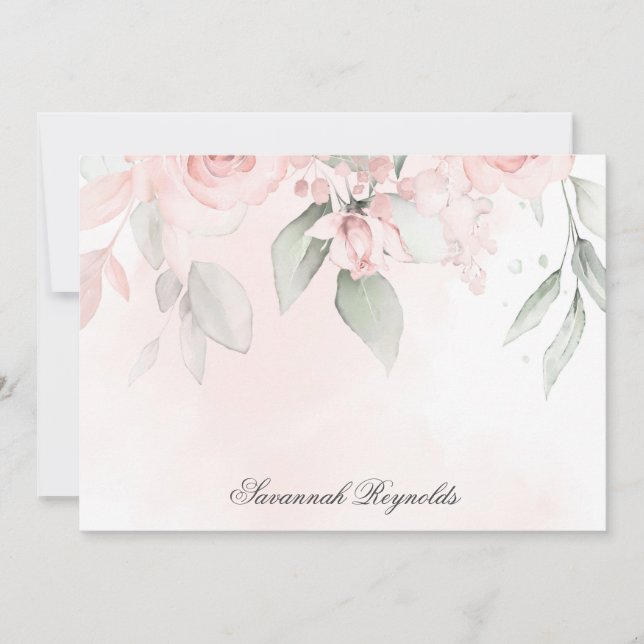 Personalisiert Name PINK FLORAL ROSE Hinweis Mitteilungskarte (Vorderseite)