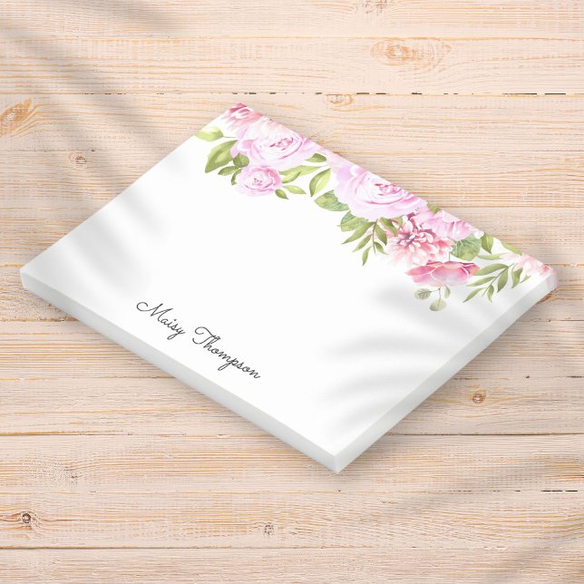 Personalisiert Name Pink Floral Script Post-it Klebezettel (Personalized Name Pink Floral Script Post-it Note)