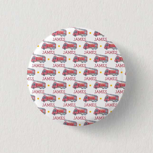 Personalisiert Name Red Fire LKW Party Button (Vorderseite)