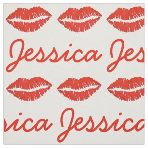 Personalisiert Name Red Lips Lipstick Kiss Print Stoff