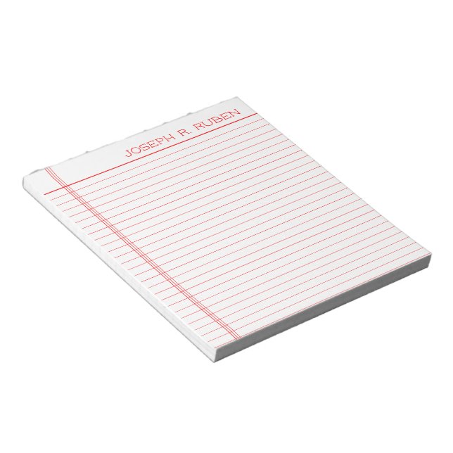 Personalisiert Name Red Notebook Paper Notizblock (angewinkelt)