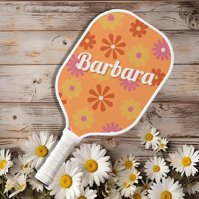 Personalisiert Name Retro Blume Power Pickleball Schläger (Von Creator hochgeladen)
