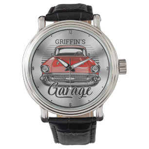 Personalisiert NAME Retro Red Classic Autogarage Armbanduhr