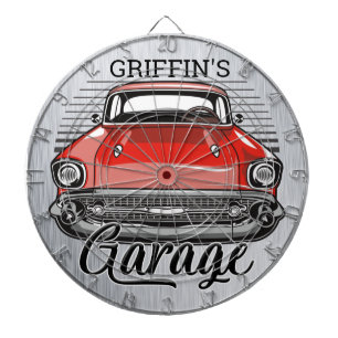 Personalisiert NAME Retro Red Classic Autogarage Dartscheibe