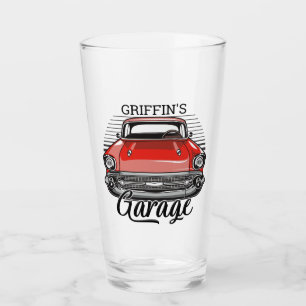 Personalisiert NAME Retro Red Classic Autogarage Glas