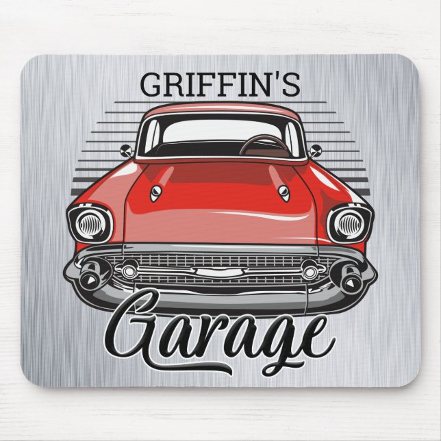 Personalisiert NAME Retro Red Classic Autogarage Mousepad (Vorne)