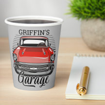 Personalisiert NAME Retro Red Classic Autogarage