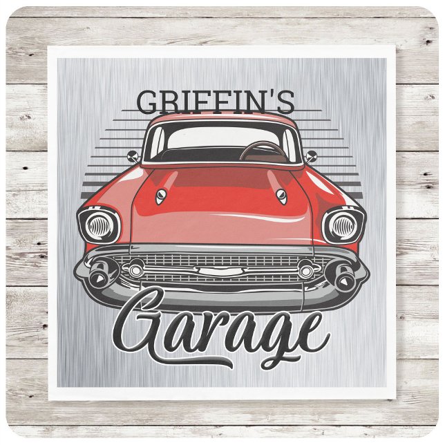 Personalisiert NAME Retro Red Classic Autogarage Serviette (Von Creator hochgeladen)