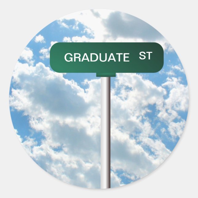 Personalisiert Name Road Street Sign auf Blue Sky Runder Aufkleber (Vorderseite)