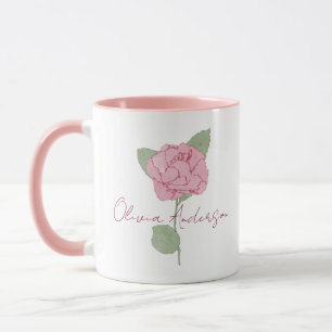 Personalisiert Name Rose Blume Wasserfarben Minima Tasse