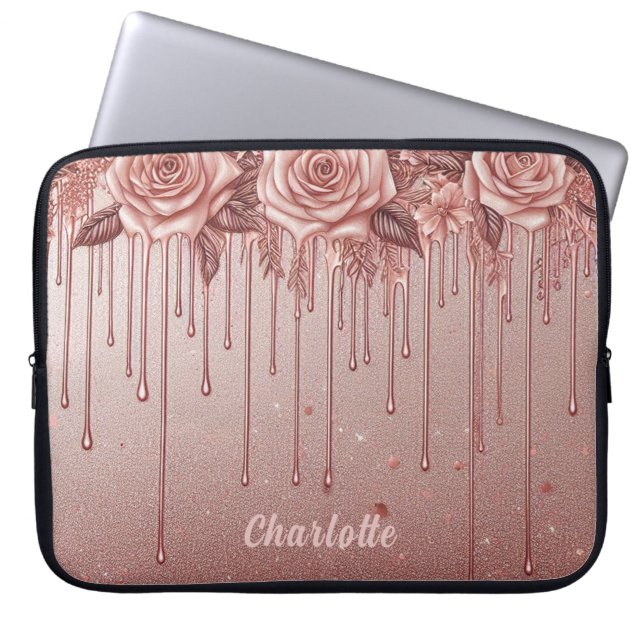 Personalisiert Name Rose Gold Drilling Glitzer Laptopschutzhülle (Vorderseite)