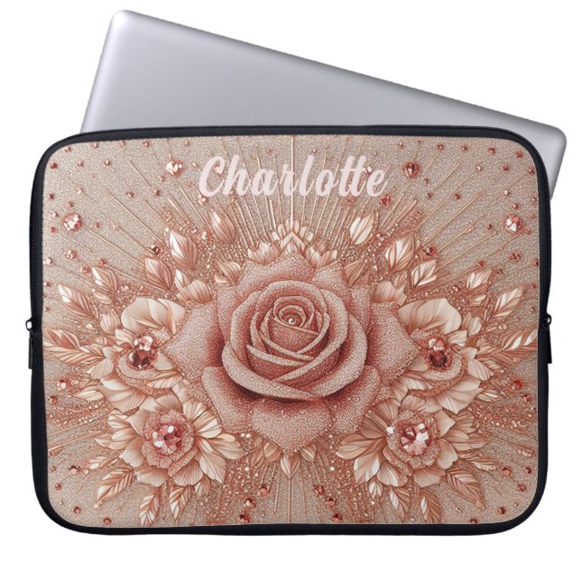 Personalisiert Name Rose Gold Sparkle Glam Bling Laptopschutzhülle (Vorderseite)