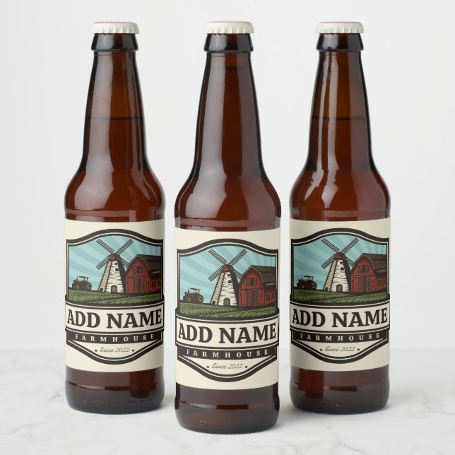 Personalisiert NAME Rustikales Bauernhaus Alte Win Bierflaschenetikett (Flaschen)