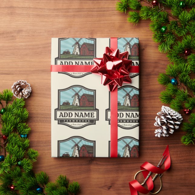 Personalisiert NAME Rustikales Bauernhaus Alte Win Geschenkpapier (Feiertagsgeschenk)