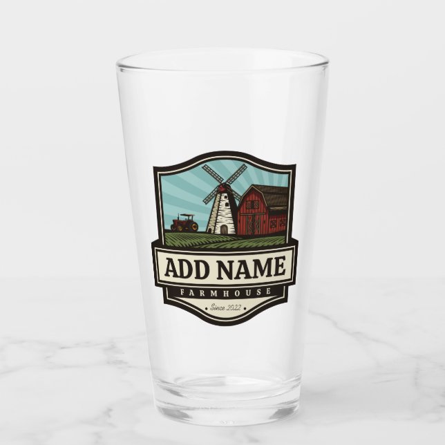 Personalisiert NAME Rustikales Bauernhaus Alte Win Glas (Vorderseite)