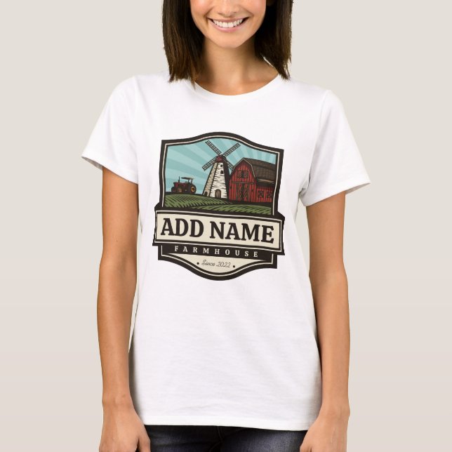 Personalisiert NAME Rustikales Bauernhaus Alte Win T-Shirt (Vorderseite)