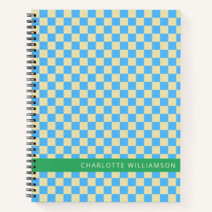 Personalisiert Name School Retro Checkerboard Blau Notizbuch