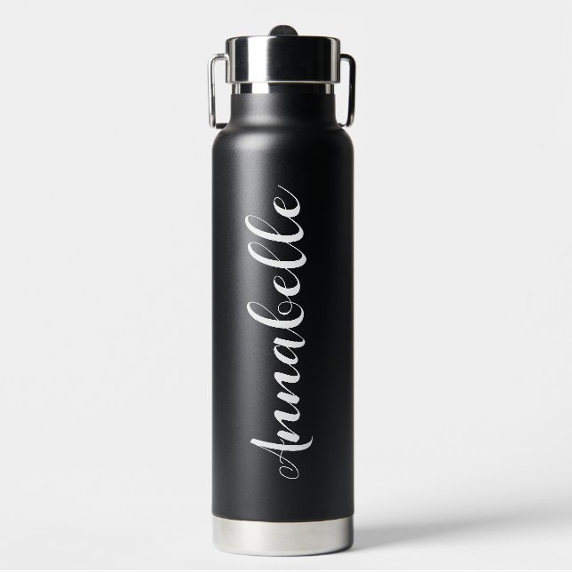Personalisiert Name Script Black Wedding Bridesmai Trinkflasche (Vorderseite)