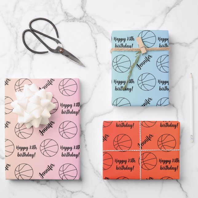 Personalisiert Name Sentiment Sport Basketball The Geschenkpapier Set (Vorderseite)