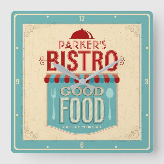 Personalisiert NAME Shabby Chic Französisches Bist Quadratische Wanduhr (Vorderseite)