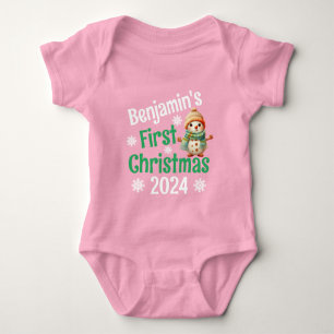 Personalisiert Name Snowman Baby's 1. Weihnachtsro Baby Strampler