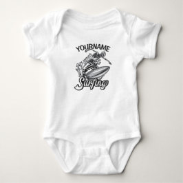 Personalisiert NAME Surfer Big Wave Skeleton Surfe Baby Strampler