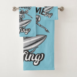 Personalisiert NAME Surfer Big Wave Skeleton Surfe Badhandtuch Set