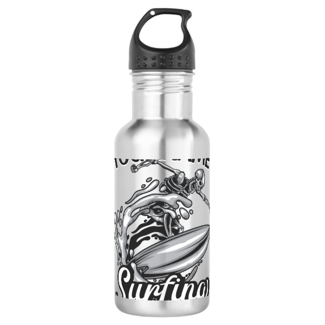 Personalisiert NAME Surfer Big Wave Skeleton Surfe Edelstahlflasche (Vorderseite)