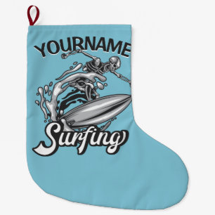 Personalisiert NAME Surfer Big Wave Skeleton Surfe Großer Weihnachtsstrumpf
