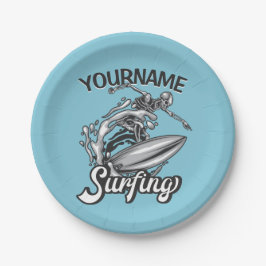 Personalisiert NAME Surfer Big Wave Skeleton Surfe Pappteller