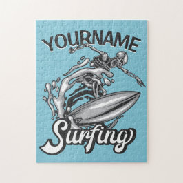 Personalisiert NAME Surfer Big Wave Skeleton Surfe Puzzle