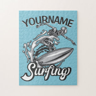 Personalisiert NAME Surfer Big Wave Skeleton Surfe Puzzle