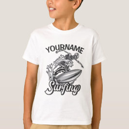 Personalisiert NAME Surfer Big Wave Skeleton Surfe T-Shirt