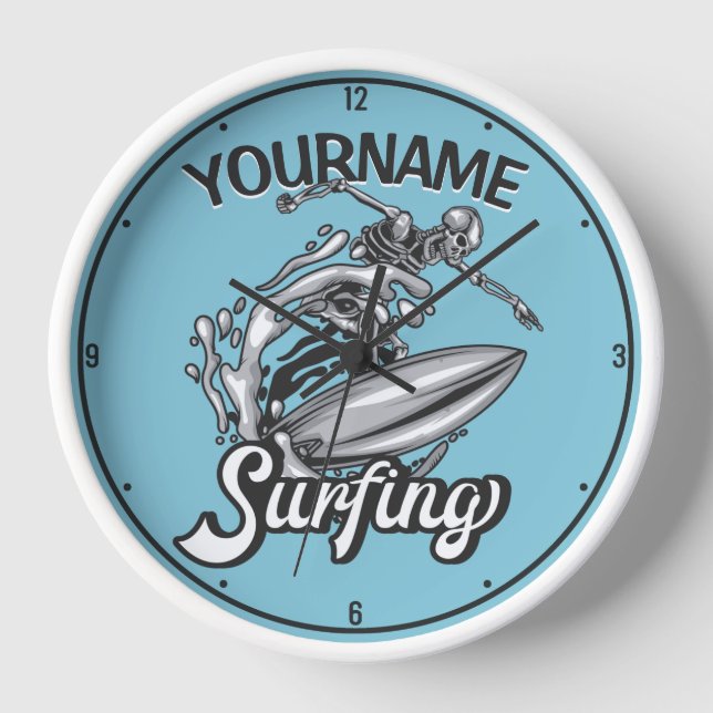 Personalisiert NAME Surfer Big Wave Skeleton Surfe Uhr (Vorderseite)
