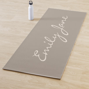 Personalisiert Name Taupe Elegantes handgeschriebe Yogamatte