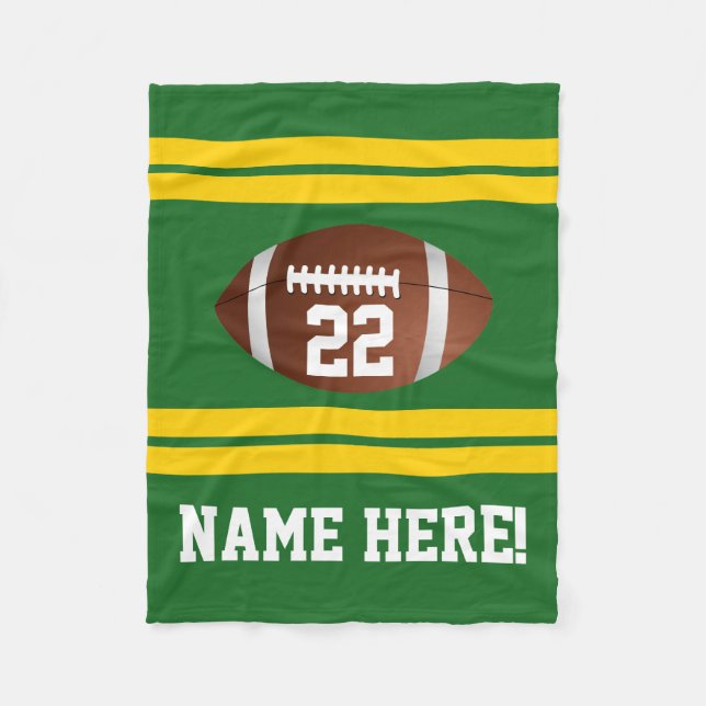 Personalisiert Name Team Colors Green/Gold Footbal Fleecedecke (Vorderseite)