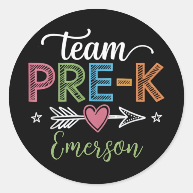 Personalisiert Name Team Pre-K Pre-School Lehrer Runder Aufkleber (Vorderseite)
