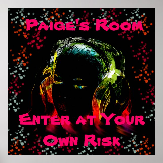 Personalisiert Name Teen Girl Music Headphones Poster (Vorne)