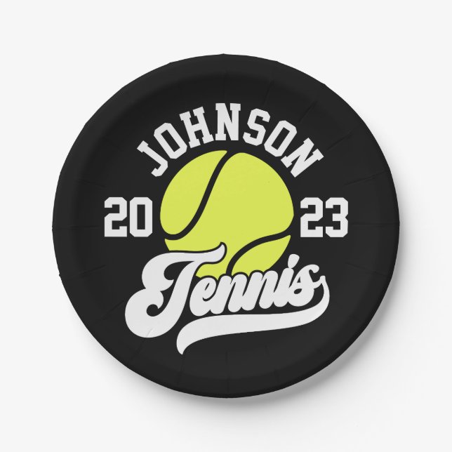 Personalisiert NAME Tennis Racket Ball Court Pappteller (Vorderseite)