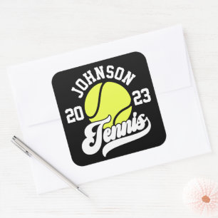Personalisiert NAME Tennis Racket Ball Court Quadratischer Aufkleber