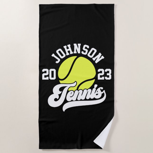 Personalisiert NAME Tennis Racket Ball Court Strandtuch (Vorderseite)