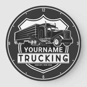 Personalisiert NAME Trucking Big Rig Semi Trucker Große Wanduhr