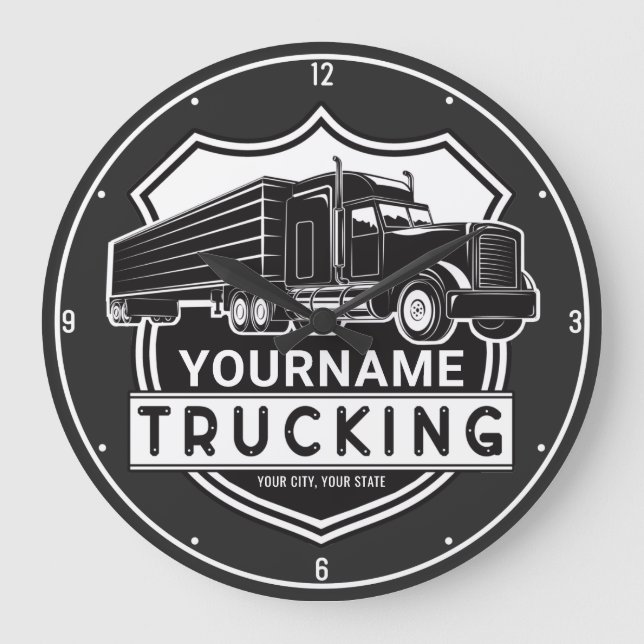 Personalisiert NAME Trucking Big Rig Semi Trucker Große Wanduhr (Vorderseite)