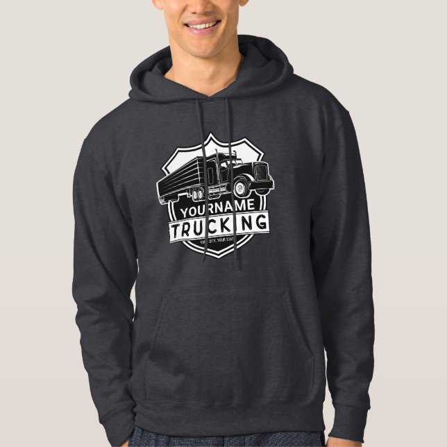 Personalisiert NAME Trucking Big Rig Semi Trucker Hoodie (Vorderseite)