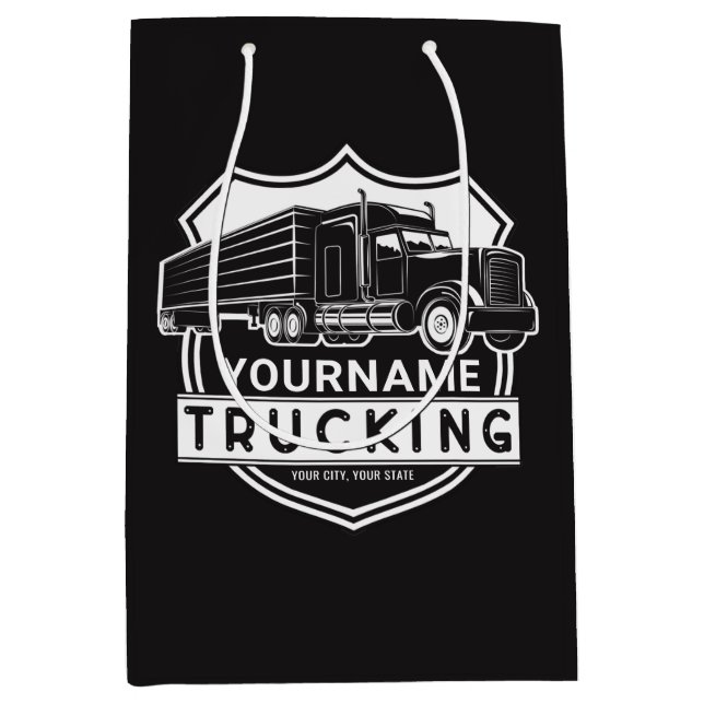 Personalisiert NAME Trucking Big Rig Semi Trucker Mittlere Geschenktüte (Vorderseite)