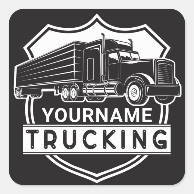 Personalisiert NAME Trucking Big Rig Semi Trucker Quadratischer Aufkleber (Vorderseite)