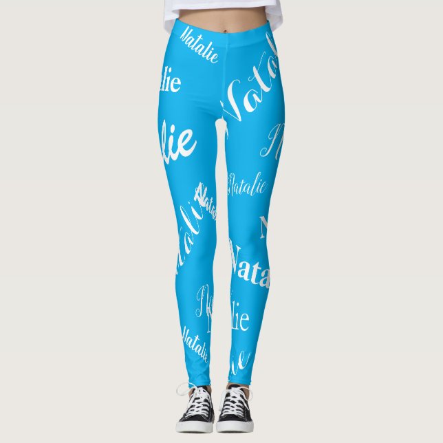 Personalisiert Name Typografy Schriftart Sky Blue Leggings (Vorderseite)