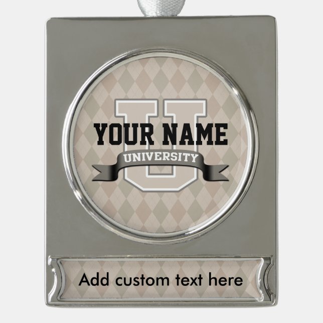Personalisiert Name University Cool Funny Uni Banner-Ornament Silber (Vorderseite)