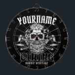 Personalisiert NAME Viking Nordic Warrior Heritage Dartscheibe<br><div class="desc">Personalisierter NAMEN - Nordic Warrior Heritage Design - Anpassen mit Ihrem Namen oder benutzerdefiniertem Text</div>