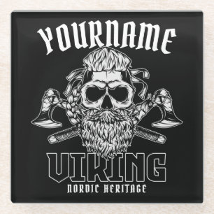 Personalisiert NAME Viking Nordic Warrior Heritage Glasuntersetzer